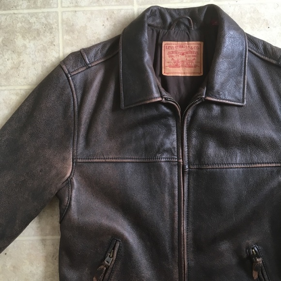 Vtg Brown Leather Levi’s Cafe Moto Jacket Sz M - Picture 2 of 7